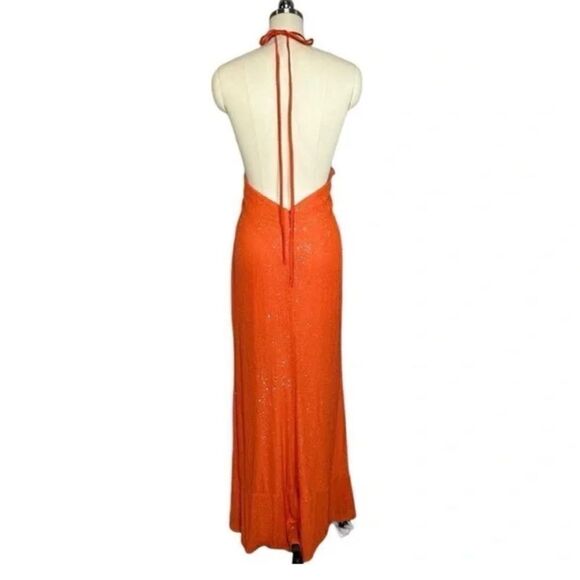 Mac Duggal Orange Sequin Formal Cocktail Halter Gown| Size 12 - Picture 5 of 12